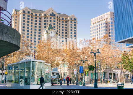 Dezember 6, 2017 San Jose/CA/USA - Fußgängerzone in der Innenstadt von San Jose, South San Francisco Bay Area. Stockfoto