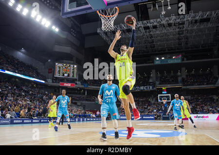 Madrid, Spanien. 18 Nov, 2018. Ante Tomic während FC Barcelona Lassa Sieg über Movistar Estudiantes (84 - 101) Liga Endesa regular season Spiel (Tag 9) in Madrid feierten an Wizink Center. 18. November 2018. Credit: Juan Carlos García Mate/Pacific Press/Alamy leben Nachrichten Stockfoto