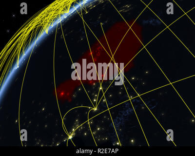 Am Modell des Planeten Erde bei Nacht mit internationalen Netzwerken Niger. Konzept der digitalen Kommunikation und Technologie. 3D-Darstellung. Elemente der Thi Stockfoto