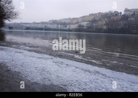 Schwere Kältewelle hits Lyon, Frankreich Stockfoto