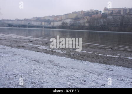 Schwere Kältewelle hits Lyon, Frankreich Stockfoto