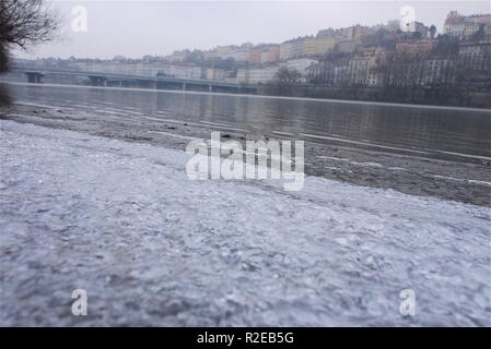 Schwere Kältewelle hits Lyon, Frankreich Stockfoto