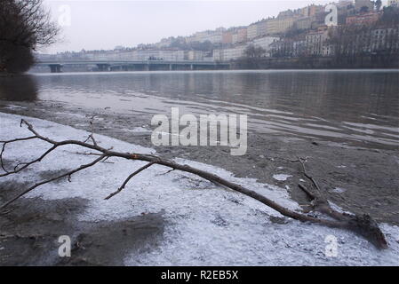 Schwere Kältewelle hits Lyon, Frankreich Stockfoto