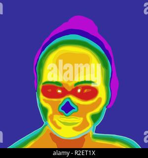 Wärmebildkamera medizinischen Scan. Menschlichen Kopf Vector Illustration. Das Bild von einem Porträt über Infrarot Thermographen. Stock Vektor
