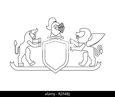 Heraldische Schild Minotaurus und geflügelten Löwen und Ritter Helm. Fantastische Tiere. Vorlage Heraldik design Element. Wappen der königlichen Familie Stock Vektor