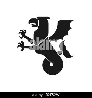 Meer griffin Wappentier Silhouette. Griffin mit Fischschwanz. Fantastische Tier. Monster für Wappen. Heraldik design Element. Stock Vektor