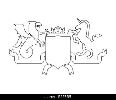 Heraldische Schild Meer Griffin und Einhorn und Ritter Helm. Fantastische Tiere. Vorlage Heraldik design Element. Wappen der königlichen Familie Stock Vektor