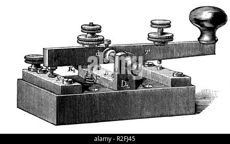 Digital verbesserte Reproduktion, ein telegraph Key ist ein Schaltgerät hauptsächlich verwendet, Morse Code zu senden, von einer ursprünglichen Drucken aus dem 19. Jahrhundert Stockfoto