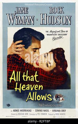 All, die Heaven ermöglicht Jahr: 1955 USA Regie: Douglas Sirk Jane Wyman, Rock Hudson Filmplakat (USA) Stockfoto