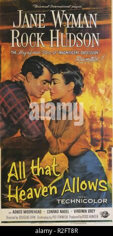 All, die Heaven ermöglicht Jahr: 1955 USA Regie: Douglas Sirk Jane Wyman, Rock Hudson Filmplakat (USA) Stockfoto