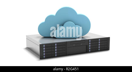 Cloud Computing Server. Computer, Server und Storage Cloud auf weißem Hintergrund. 3D-Darstellung Stockfoto