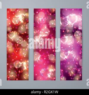 Vorlagen für die Gestaltung von vertikaler Banner, Abdeckungen, Plakate, Webseiten. Abstrakte festlichen Hintergrund mit Herzen, Bokeh. Valentinstag Design. Vec Stock Vektor