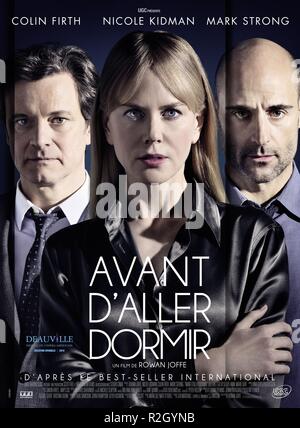 Bevor ich Jahr schlafen gehen: 2014 UK / Schweden / Frankreich Regie: Rowan Joffe Colin Firth, Nicole Kidman, Mark Strong Filmplakat (Fr) Stockfoto