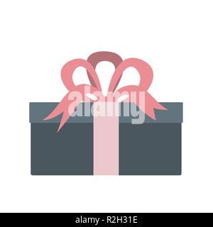 Geschenkbox mit Pink Ribbon. Vektor icon. Flat Style. Stock Vektor