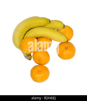 Bild von Reifen Mandarinen und Bananen auf weißem Hintergrund Stockfoto