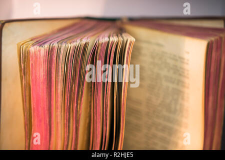 Blick auf alte Bibel buch Seiten. Stockfoto