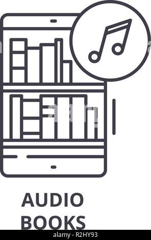 Audio Bücher Symbol Leitung Konzept. Audio Bücher Vector Linear Abbildung, Symbol, Zeichen Stock Vektor