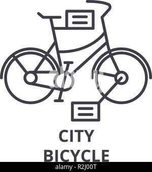 City Fahrrad Symbol Leitung Konzept. City Fahrrad Vector Linear Abbildung, Symbol, Zeichen Stock Vektor