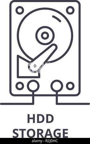 Hdd-Symbol Leitung Konzept. Hdd-Massenspeicher Vector Linear Abbildung, Symbol, Zeichen Stock Vektor