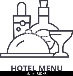 Hotel Menü Symbol Leitung Konzept. Hotel Menü Vector Linear Abbildung, Symbol, Zeichen Stock Vektor