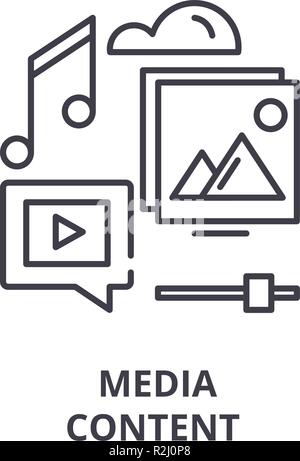 Medien Inhalte Symbol Leitung Konzept. Medieninhalte Vector Linear Abbildung, Symbol, Zeichen Stock Vektor