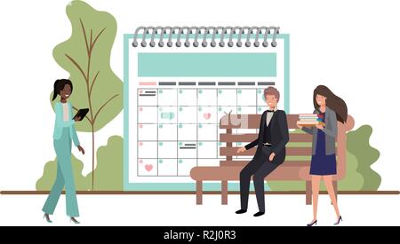 Gruppe von Menschen, die das Geschäft mit Kalendererinnerung Stock Vektor