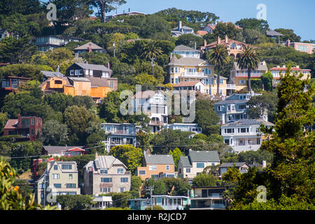 Häuser auf den Hügeln von Sausalito, North San Francisco Bay Area, Kalifornien Stockfoto