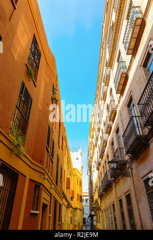 Malerische Gasse in der Altstadt von Sevilla, Spanien Stockfoto