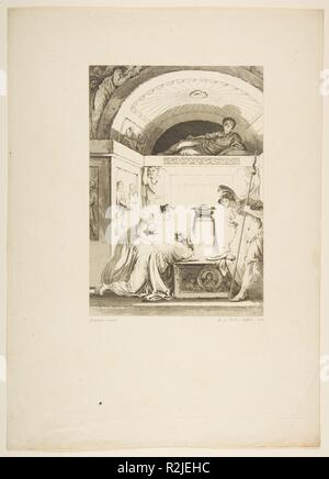 La Matrone d'Ephese, von Contes et nouvelles en Vers par Jean de La Fontaine. Ein Paris, de l'Imprimerie de S. Didot, l'an III de la République, 1795. Artist: Nach Jean Honoré Fragonard (Französisch, Grasse Paris 1732-1806); Jean-Louis Delignon (Französisch, Paris 1755 - Ca. 1804). Autor: Jean de La Fontaine (Französisch, Château-Thierry 1621-1695 Paris). Maße: Blatt: 13 9/16 x 9 11/16 in. (34,4 × 24,6 cm). Herausgeber: Pierre Didot l'ainé (Französisch, 1761-1853). Serie/Portfolio: Contes et nouvelles en Vers par Jean de La Fontaine. Ein Paris, de l'Imprimerie de S. Didot, l'an III de la République, 1795. D Stockfoto