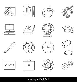 Vector Illustration von 16 dünne Linie Symbole für Schule, Bildung, Wissenschaft, lineare Symbole. Stock Vektor