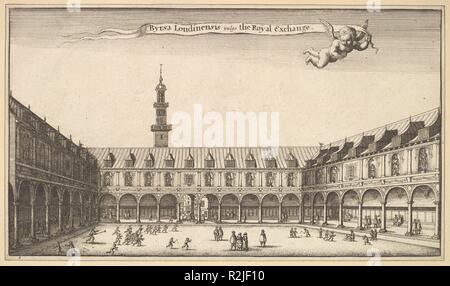 Royal Exchange. Artist: Wenzel Hollar (Böhmische, Prag 1607-1677 London). Maße: Blatt: 5 13/16 x 10 1/16-in. (14,8 × 25,6 cm) Schnitt innerhalb der Plattenkante geschnitten und montiert. Serie/Portfolio: Blick auf London. Datum: 1647. Innenansicht der Royal Exchange, zeigen drei Seiten. Museum: Metropolitan Museum of Art, New York, USA. Stockfoto