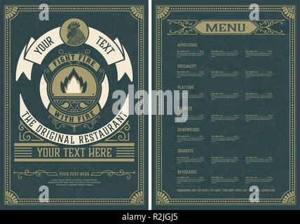 Vintage Restaurant Menü design Vorlage. Vektor geschichtet. Stock Vektor