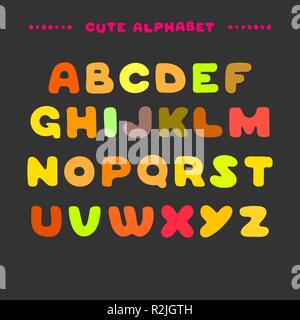 Süße bunte Hand gezeichnet Großbuchstaben. Cartoon Stil ABC Buchstaben. Stock Vektor