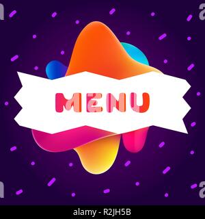 Bunte gradient Flyer für Cafe auf hellen Hintergrund mit Menü Angebot. Zusammensetzung von mehrfarbigen Gradienten und Flüssigkeit abstrakten Formen. Stock Vektor