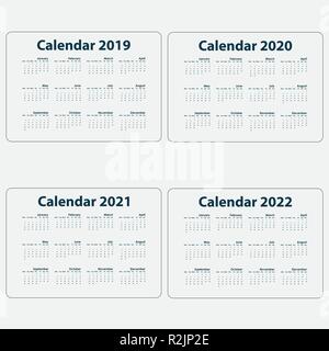 Kalender 2019, Kalender 2020, Kalender 2021 und 2022 Vorlage. Kalender Design. Kalender vektor design Briefpapier Vorlage. Vector Illustration. Stock Vektor