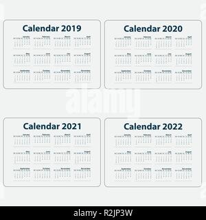Kalender 2019, Kalender 2020, Kalender 2021 und 2022 Vorlage. Kalender Design. Kalender vektor design Briefpapier Vorlage. Vector Illustration. Stock Vektor