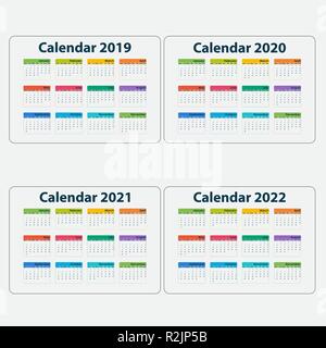 Kalender 2019, Kalender 2020, Kalender 2021 und 2022 Vorlage. Kalender Design. Kalender vektor design Briefpapier Vorlage. Vector Illustration. Stock Vektor