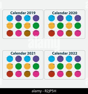 Kalender 2019, Kalender 2020, Kalender 2021 und 2022 Vorlage. Kalender Design. Kalender vektor design Briefpapier Vorlage. Vector Illustration. Stock Vektor
