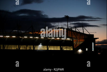 Ein Überblick über das JobServe Community Stadium vor dem internationalen Spiel im JobServe Community Stadium, Colchester. DRÜCKEN SIE VERBANDSFOTO. Bilddatum: Montag, 19. November 2018. Siehe PA Story SOCCER England U20. Bildnachweis sollte lauten: Tim Goode/PA Wire. Stockfoto