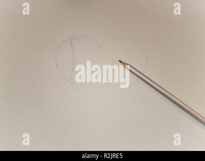 DIY, Zeichnung, Bleistift, Herzen, Liebe, Entwurf, Skizze Stockfoto