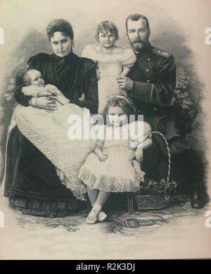 Nicolás II de Rusia y su Familia. Según foto Grabado de Levitsky. 16 de Agosto de 1901. Stockfoto