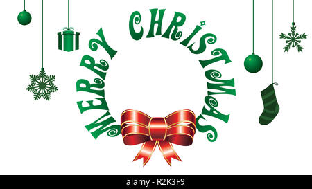 Frohe Weihnachten hängenden Holida Symbole auf dem weißen Hintergrund isoliert Stockfoto
