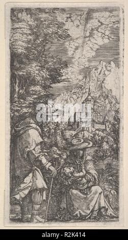 Die Ruhe auf der Flucht nach Ägypten. Künstler: Albrecht Altdorfer (Deutsch, Regensburg Ca. 1480-1538 Regensburg). Maße: Blatt: 3 7/8 x 2 1/16 in. (9,8 × 5,2 cm). Museum: Metropolitan Museum of Art, New York, USA. Stockfoto