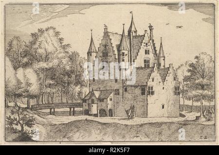 Eine Burg aus Regiunculae et Villae Aliquot Ducatus Brabantiae. Artist: Claes Jansz. Visscher (Niederländisch, Amsterdam Amsterdam 1586-1652); Nachdem der Meister der Kleinen Landschaften (Niederländischen, 16. Jahrhundert). Abmessungen: Platte: 4 1/8 x 6 3/16 in. (10,5 x 15,7 cm): 5 x 7 1/16-in. (12,7 x 18 cm). Herausgeber: Claes Jansz. Visscher (Niederländisch, Amsterdam 1586-1652 Amsterdam). Datum: Ca. 1610. Museum: Metropolitan Museum of Art, New York, USA. Autor: Claes Jansz. Visscher. Nachdem der Meister der Kleinen Landschaften. Visscher Claes Jansz nach Johannes van Doetechum, der Ältere nach Lucas van Doetechum Stockfoto