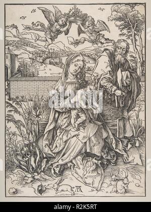 Die Heilige Familie mit drei Hasen. Künstler: Albrecht Dürer (Deutsch, Nürnberg 1471-1528 Nürnberg). Abmessungen: Bild: 15 1/8 x 11 in. (38,4 x 27,9 cm) getrimmten Linie zu blockieren. Datum: Ca. 1497-98. Museum: Metropolitan Museum of Art, New York, USA. Stockfoto