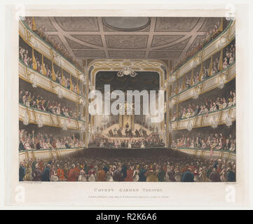 Covent Garden Theatre (Mikrokosmos von London, Platte 27). Artist: entworfen und von Thomas Rowlandson (Briten, London 1757-1827 London) geätzt; konzipiert und von Auguste Charles Pugin (British (Frankreich) geboren, Paris 1768/69-1832 London) geätzt, Aquatinta von John bluck (British, 1791-1832). Maße: Blatt: 9 1/2 x 11 7/16 in. (24,1 × 29,1 cm) Platte: 9 1/16 x 10 7/8 in. (23 × 27,7 cm). Herausgeber: Rudolph Ackermann, London (1794-1829). Serie/Portfolio: Mikrokosmos von London. Datum: Juli 1, 1808. Museum: Metropolitan Museum of Art, New York, USA. Autor: entworfen und von Thomas Rowlandson geätzt. D Stockfoto