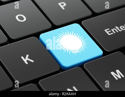 Reisekonzept: Sonne am Computer Tastatur Hintergrund Stockfoto