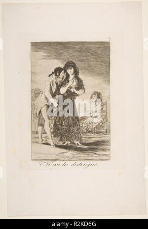 Platte 7 von 'Los Caprichos': Er kann Sie aus (Ni asi la Distingue.). Artist: Goya (Francisco de Goya y Lucientes) (Spanisch, Fuendetodos 1746-1828 Bordeaux). Abmessungen: Platte: 7 3/4 x 5 13/16 in. (19,7 x 14,8 cm) Blatt: 12 1/8 x 7 7/8 in. (30,8 x 20 cm). Serie/Portfolio: Los Caprichos. Datum: 1799. Museum: Metropolitan Museum of Art, New York, USA. Stockfoto