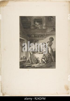 Le Pastete d'Anguilles, von Contes et nouvelles en Vers par Jean de La Fontaine. Ein Paris, de l'Imprimerie de S. Didot, l'an III de la République, 1795. Artist: Nach Jean Honoré Fragonard (Französisch, Grasse Paris 1732-1806); Jean-Baptiste Patas (Französisch, Paris 1744?-?1802 Paris). Autor: Jean de La Fontaine (Französisch, Château-Thierry 1621-1695 Paris). Maße: Blatt: 13 3/4 x 10 1/4 in. (34,9 × 25,8 cm) Platte: 12 1/2 x 9 5/8 in. (31,8 × 24,5 cm). Herausgeber: Pierre Didot l'ainé (Französisch, 1761-1853). Serie/Portfolio: Contes et nouvelles en Vers par Jean de La Fontaine. Ein Paris, de l'Imprimerie d Stockfoto