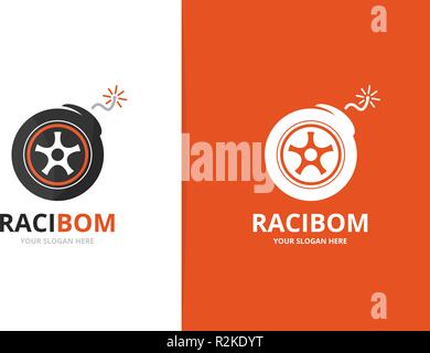 Vektor Rad und Bombe logo Kombination. Reifen- und explodieren, Symbol oder Icon. Einzigartige reifen und Waffe Logo Design Template. Stock Vektor